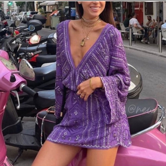 Zara Beaded Mini Tunic Dress Limited Edition Purple NWT Size M-L Bloggers Fav - Picture 16 of 16